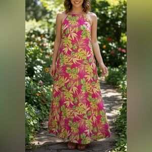 Tropical Pink and Green Maxi Dress